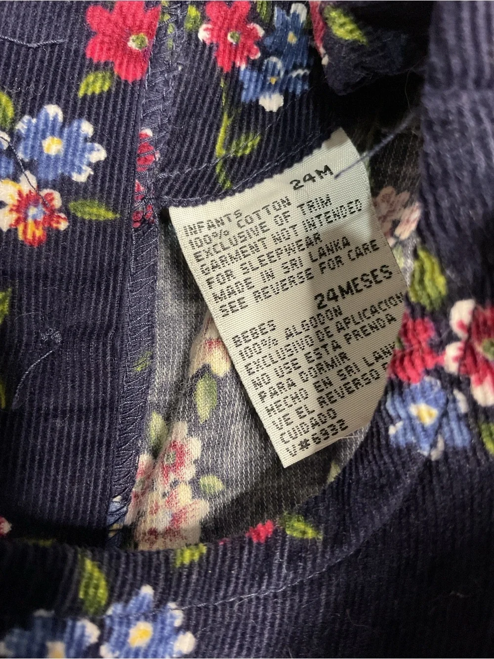 Vintage McKids Floral Corduroy Bubble Romper Toddler 24 Months